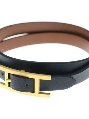 Hermes Leather Bracelet T-engraved Black
